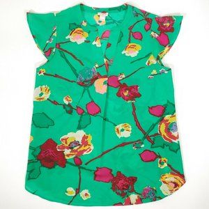 J. CREW Flutter Sleeve Popover Floral Blouse